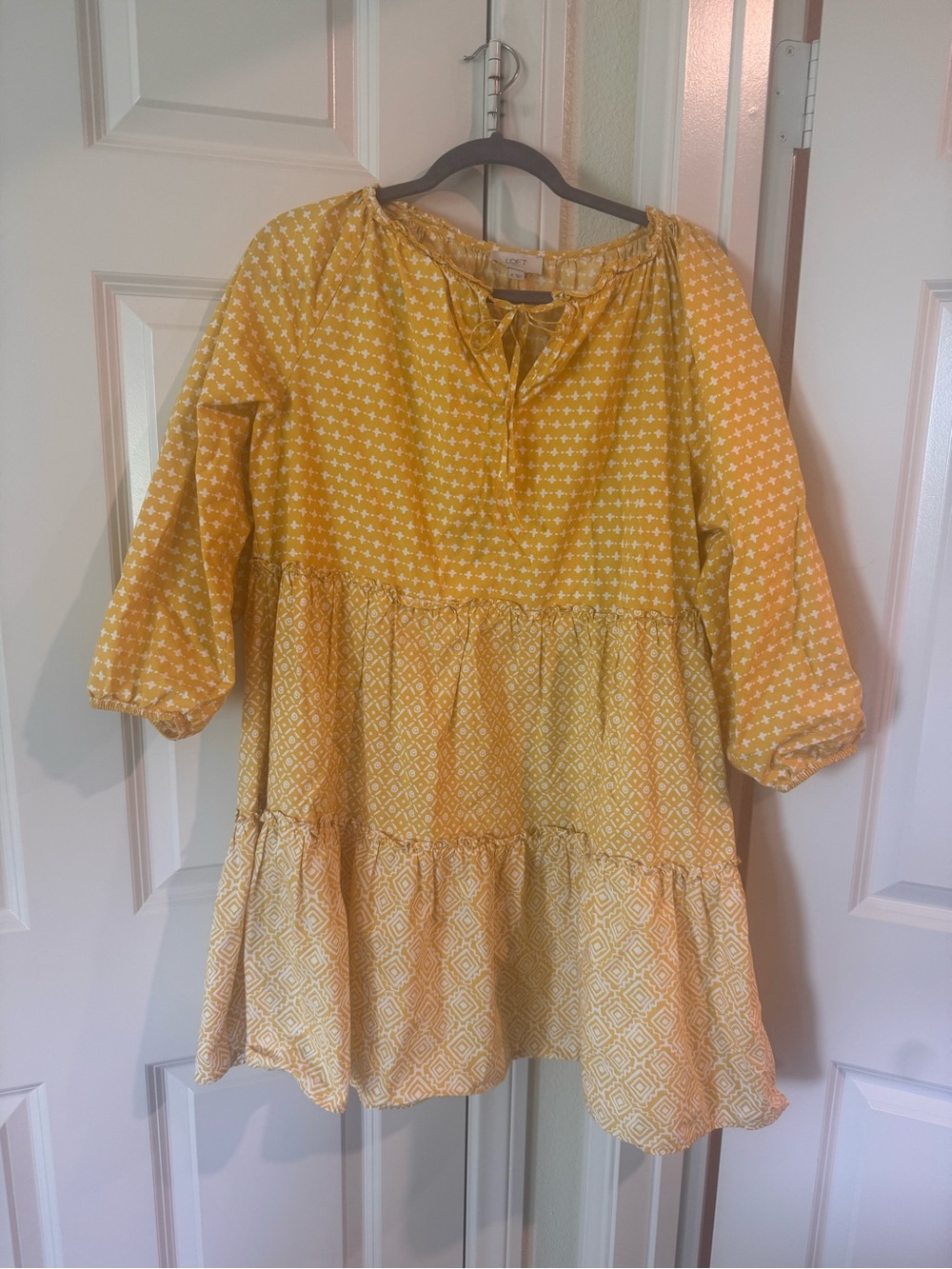 LOFT Yellow Printed Tiered Midi Dress